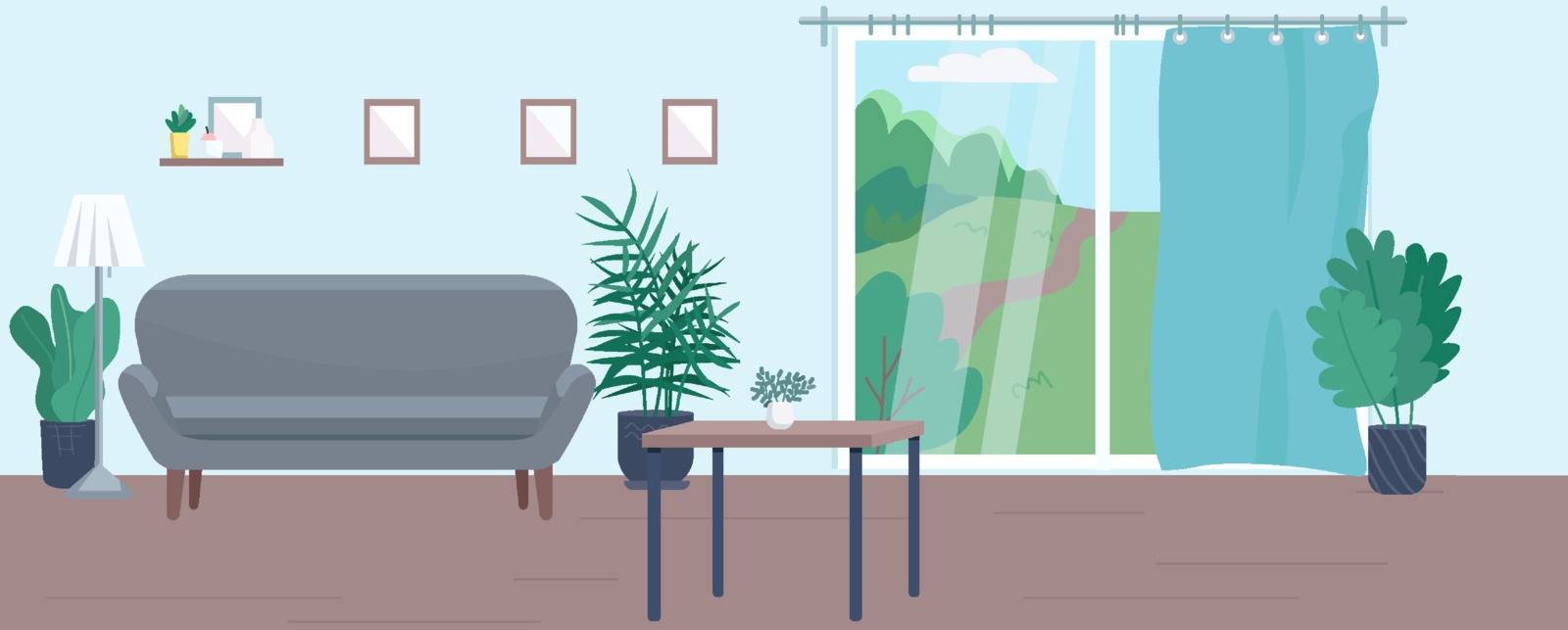 Empty living room flat color vector illustration by ntl