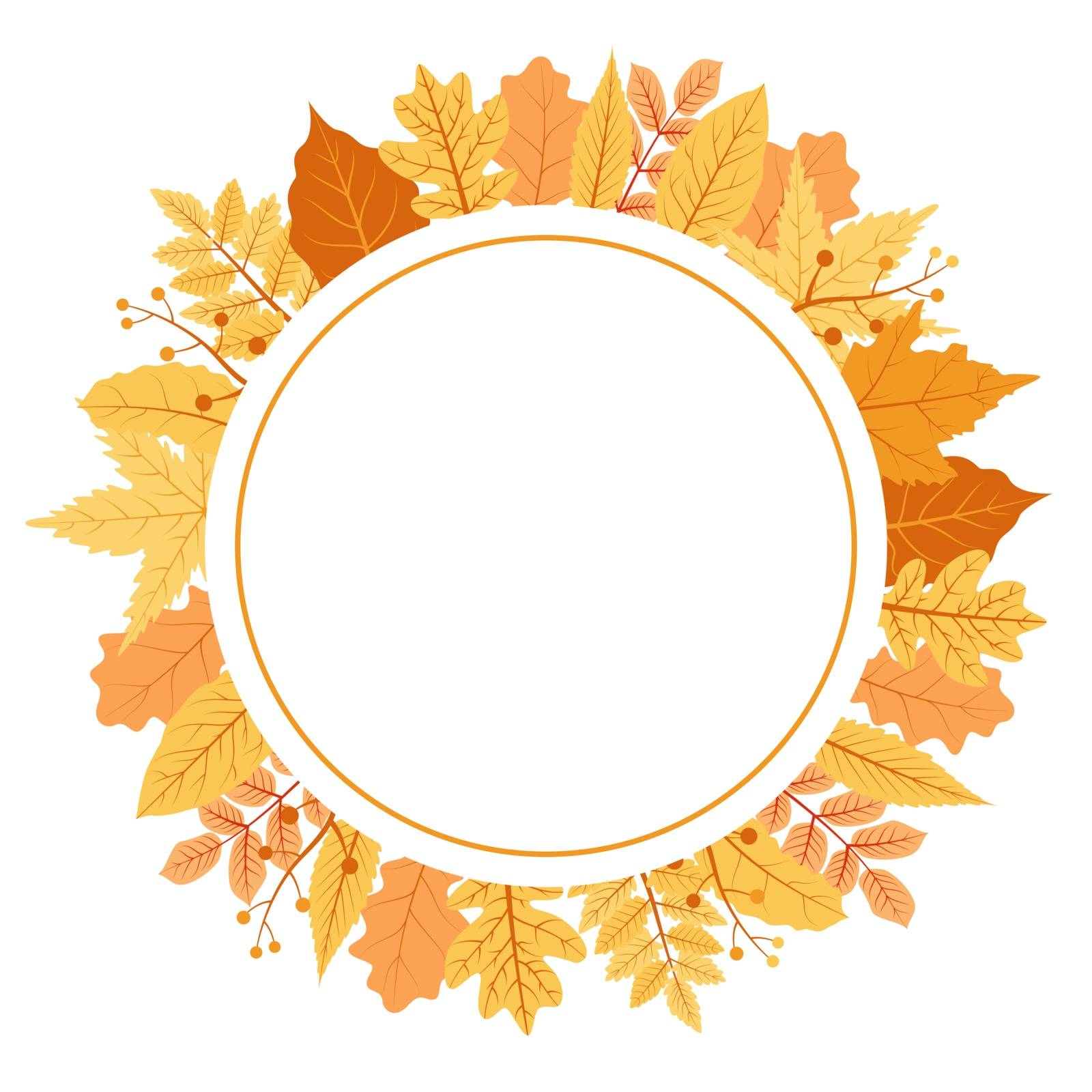 Autumn Fall Season Leaf Greeting Invitation Circle Frame Background Bouquet by jongcreative