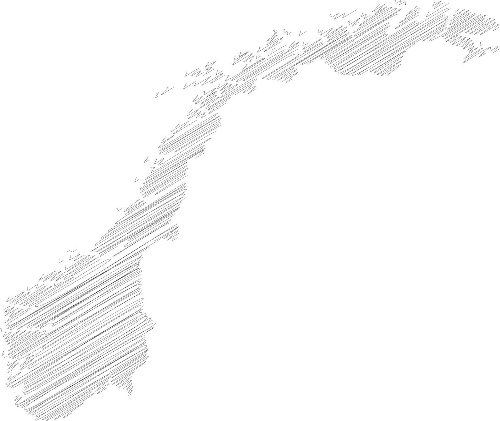 Norway - pencil scribble sketch silhouette map of country area with dropped shadow. Simple flat vector illustration.