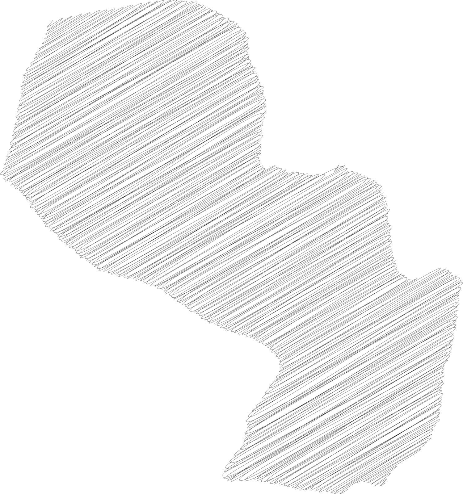 Paraguay - pencil scribble sketch silhouette map of country area with dropped shadow. Simple flat vector illustration.
