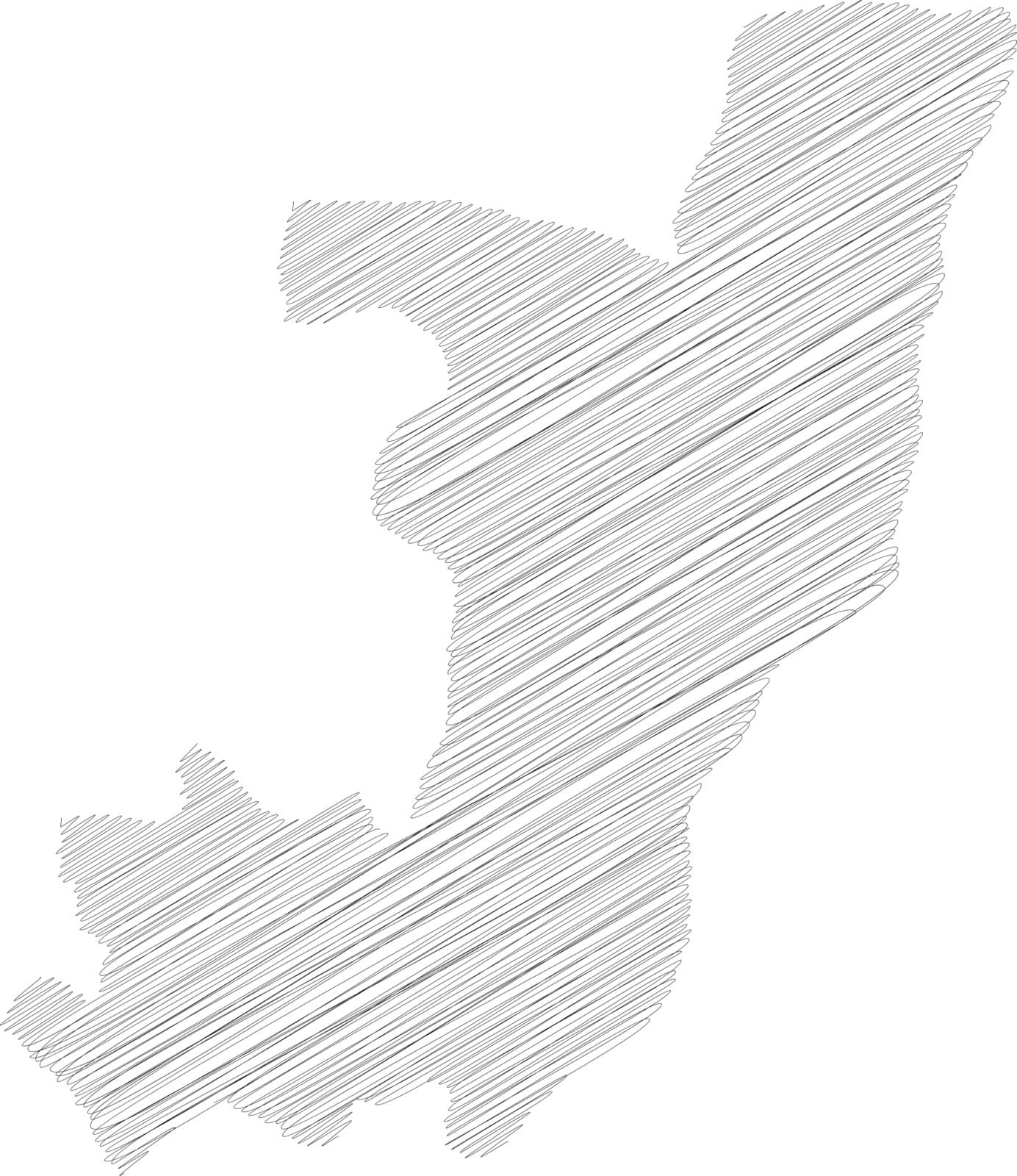 Republic of the Congo, former Zaire - pencil scribble sketch silhouette map of country area with dropped shadow. Simple flat vector illustration.