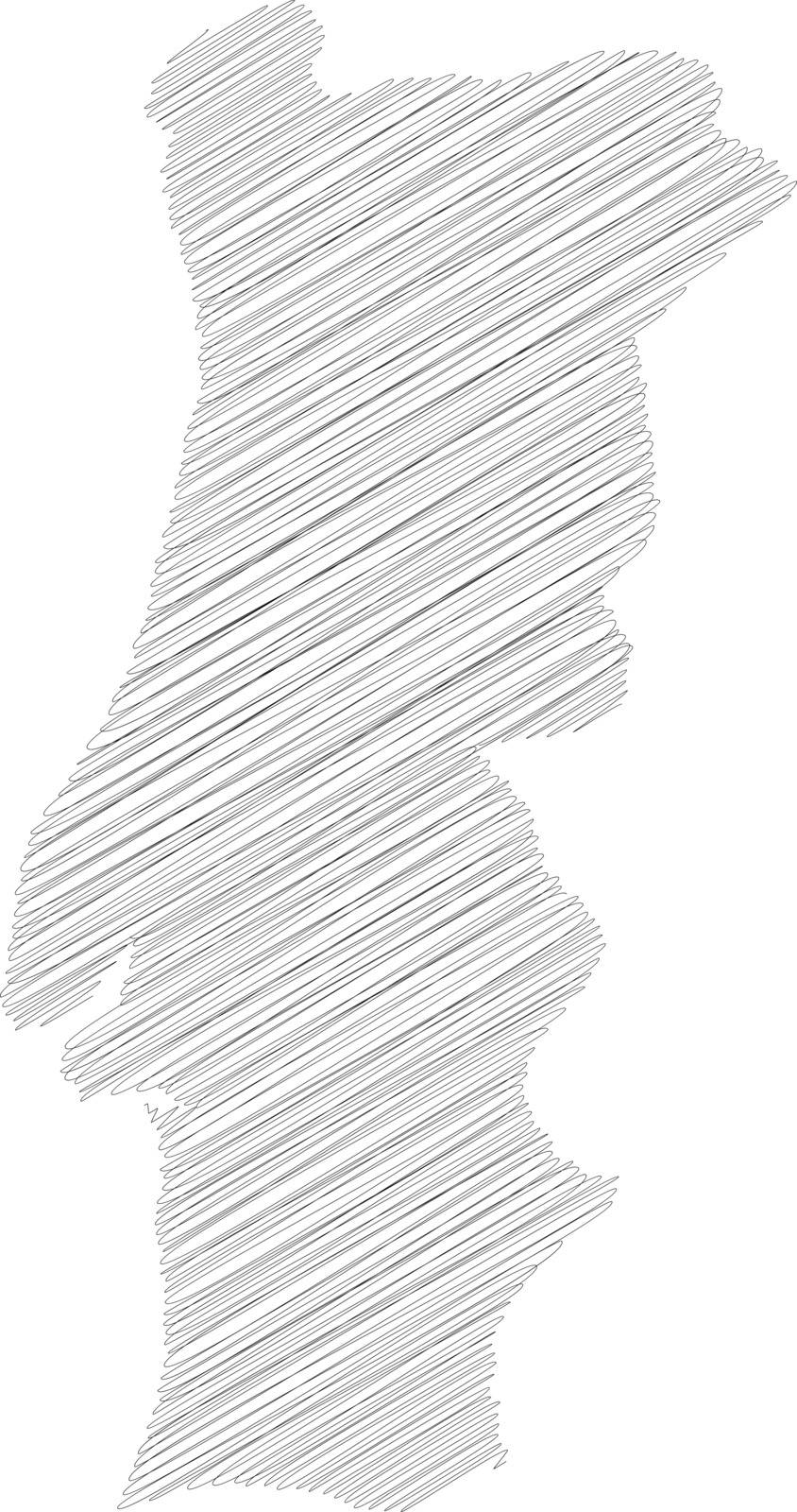Portugal - pencil scribble sketch silhouette map of country area with dropped shadow. Simple flat vector illustration.
