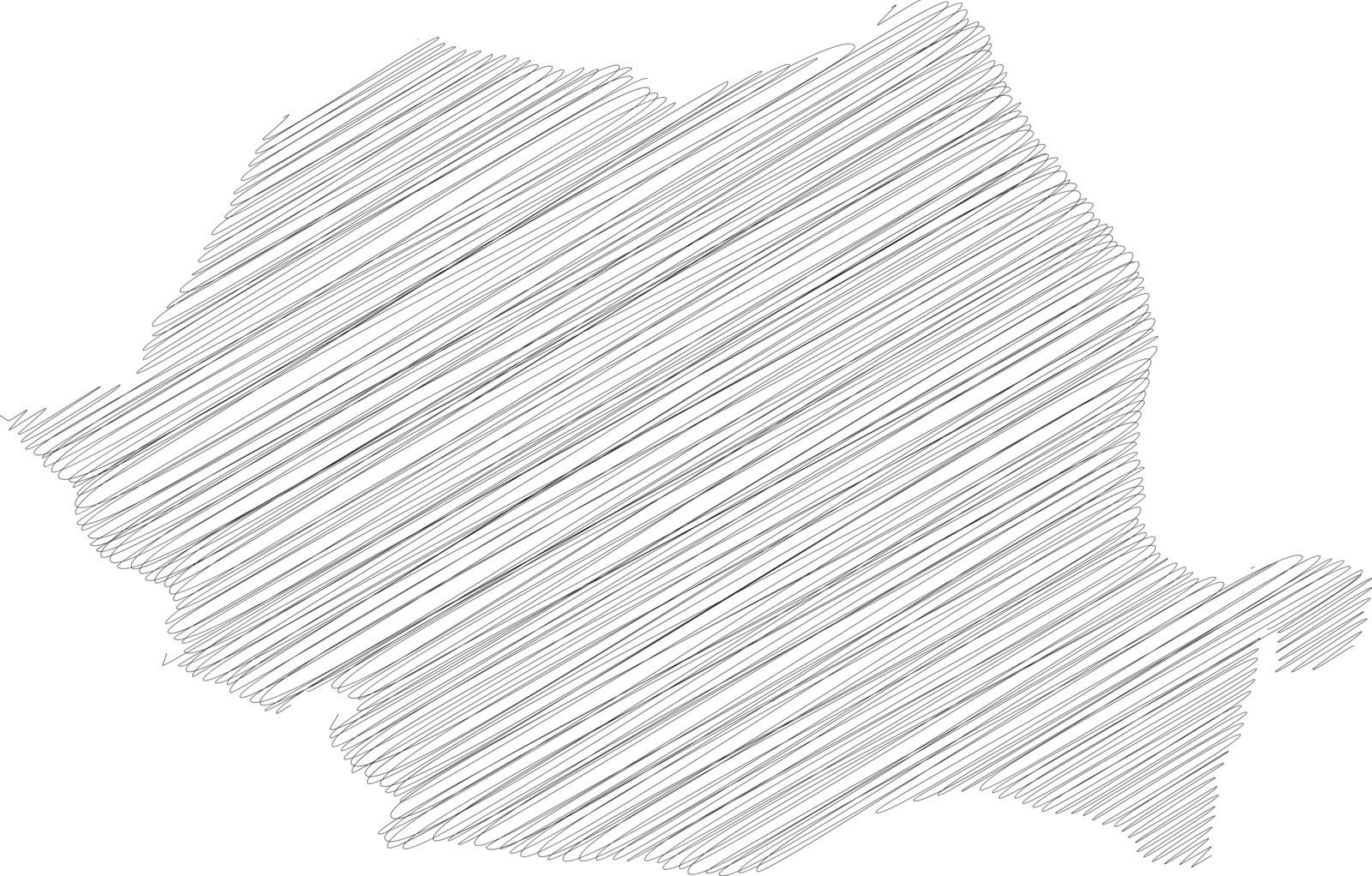 Romania - pencil scribble sketch silhouette map of country area with dropped shadow. Simple flat vector illustration.