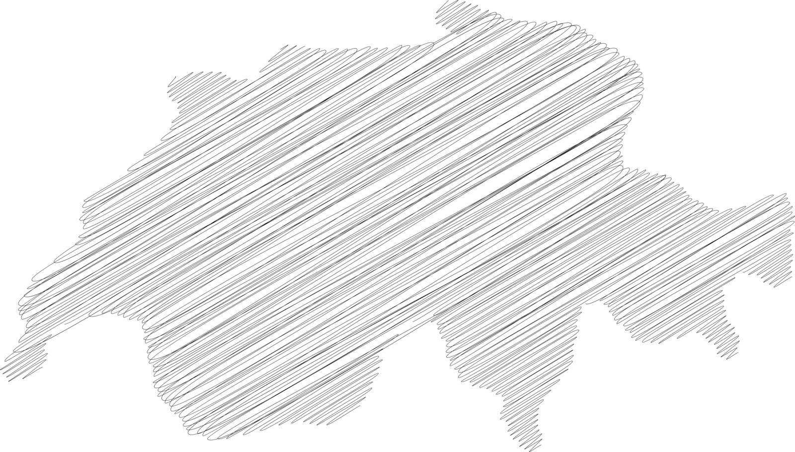 Switzerland - pencil scribble sketch silhouette map of country area with dropped shadow. Simple flat vector illustration.