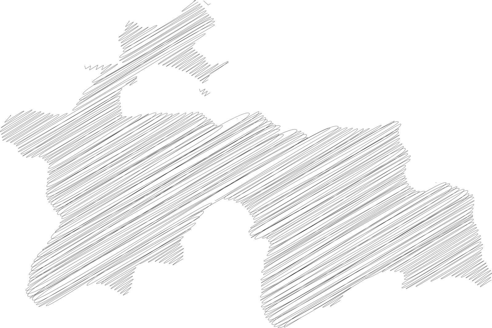 Tajikistan - pencil scribble sketch silhouette map of country area with dropped shadow. Simple flat vector illustration.
