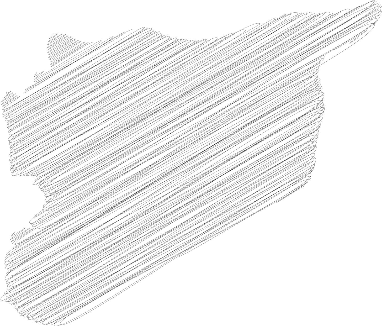 Syria - pencil scribble sketch silhouette map of country area with dropped shadow. Simple flat vector illustration.