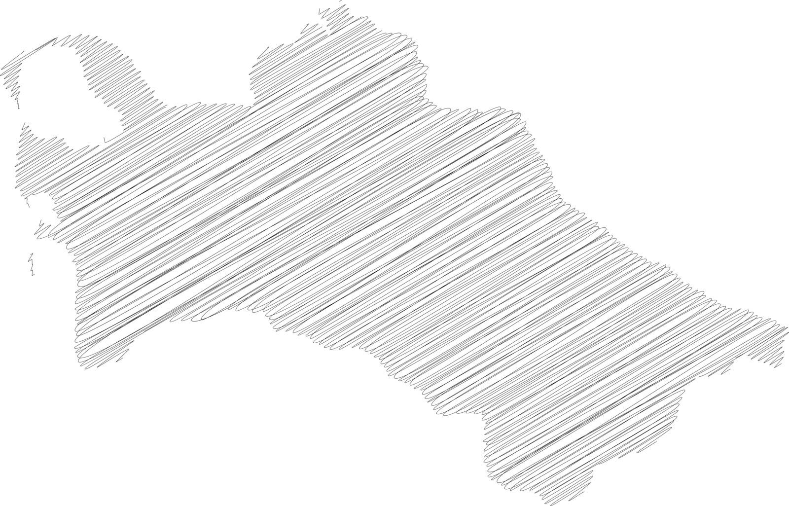 Turkmenistan - pencil scribble sketch silhouette map of country area with dropped shadow. Simple flat vector illustration.