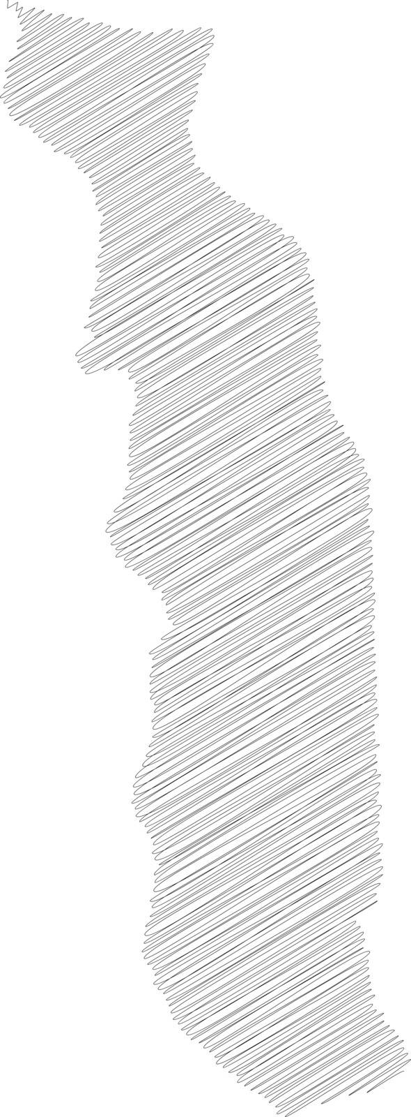 Togo - pencil scribble sketch silhouette map of country area with dropped shadow. Simple flat vector illustration.