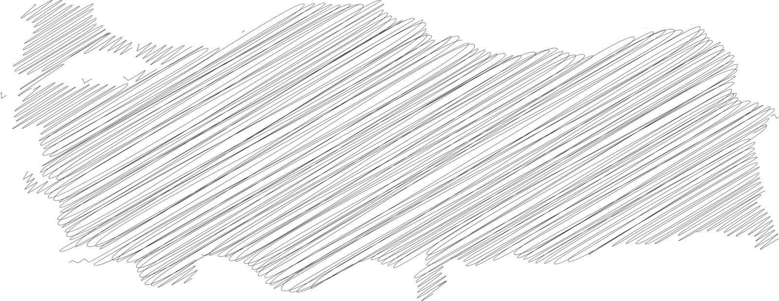 Turkey - pencil scribble sketch silhouette map of country area with dropped shadow. Simple flat vector illustration.