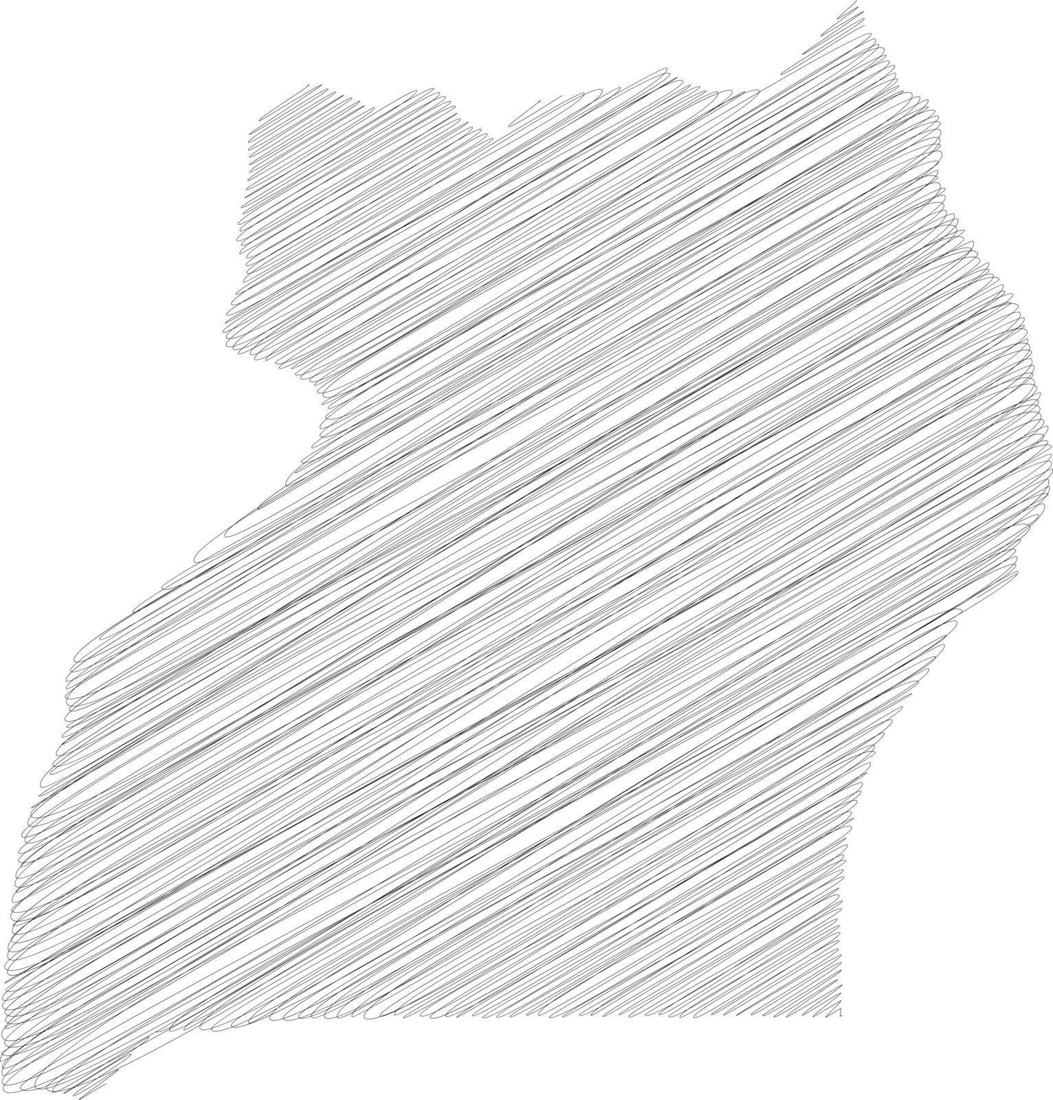 Uganda - pencil scribble sketch silhouette map of country area with dropped shadow. Simple flat vector illustration.