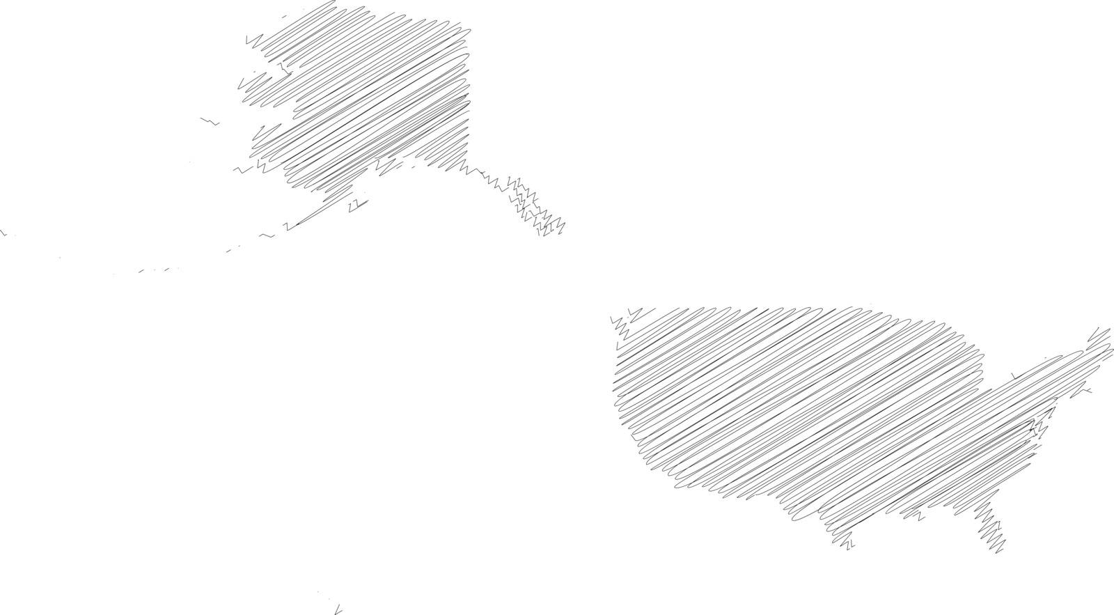 United States of America, USA - pencil scribble sketch silhouette map of country area with dropped shadow. Simple flat vector illustration.