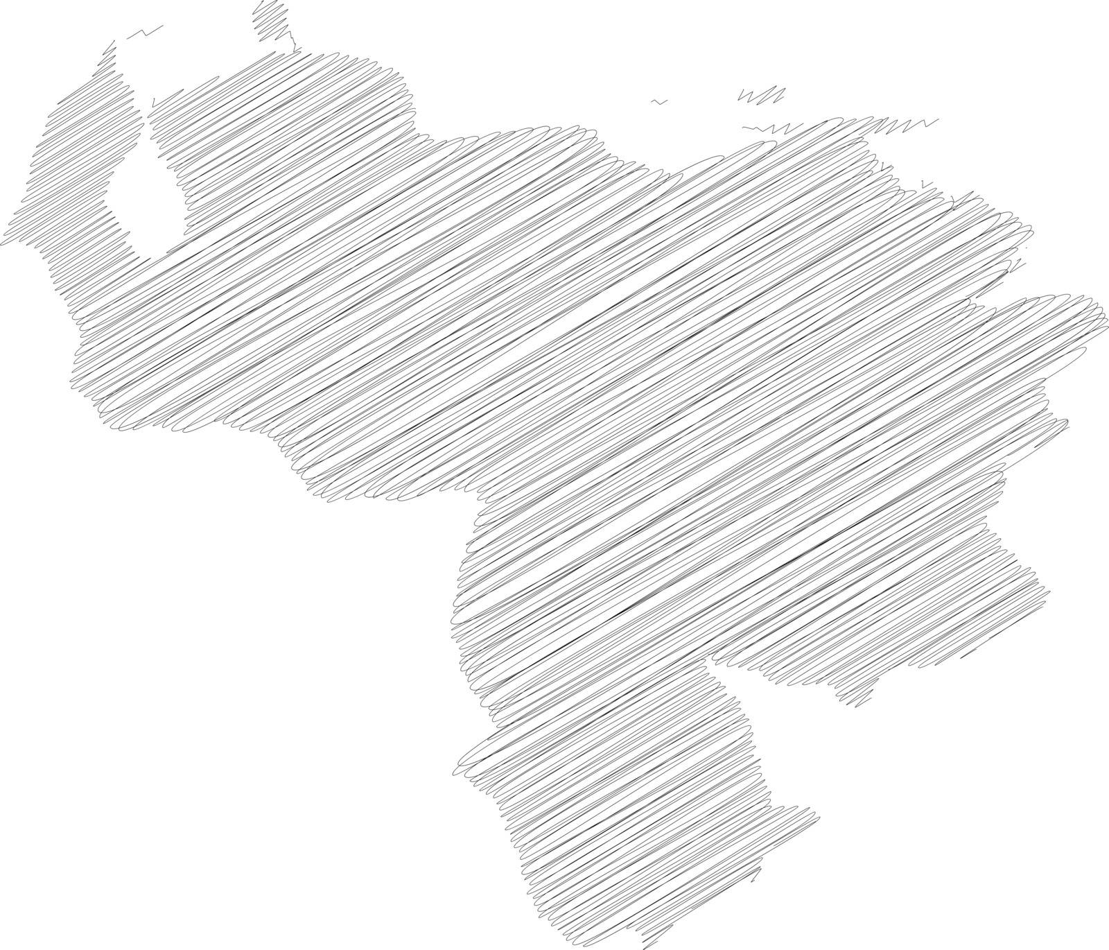 Venezuela - pencil scribble sketch silhouette map of country area with dropped shadow. Simple flat vector illustration.