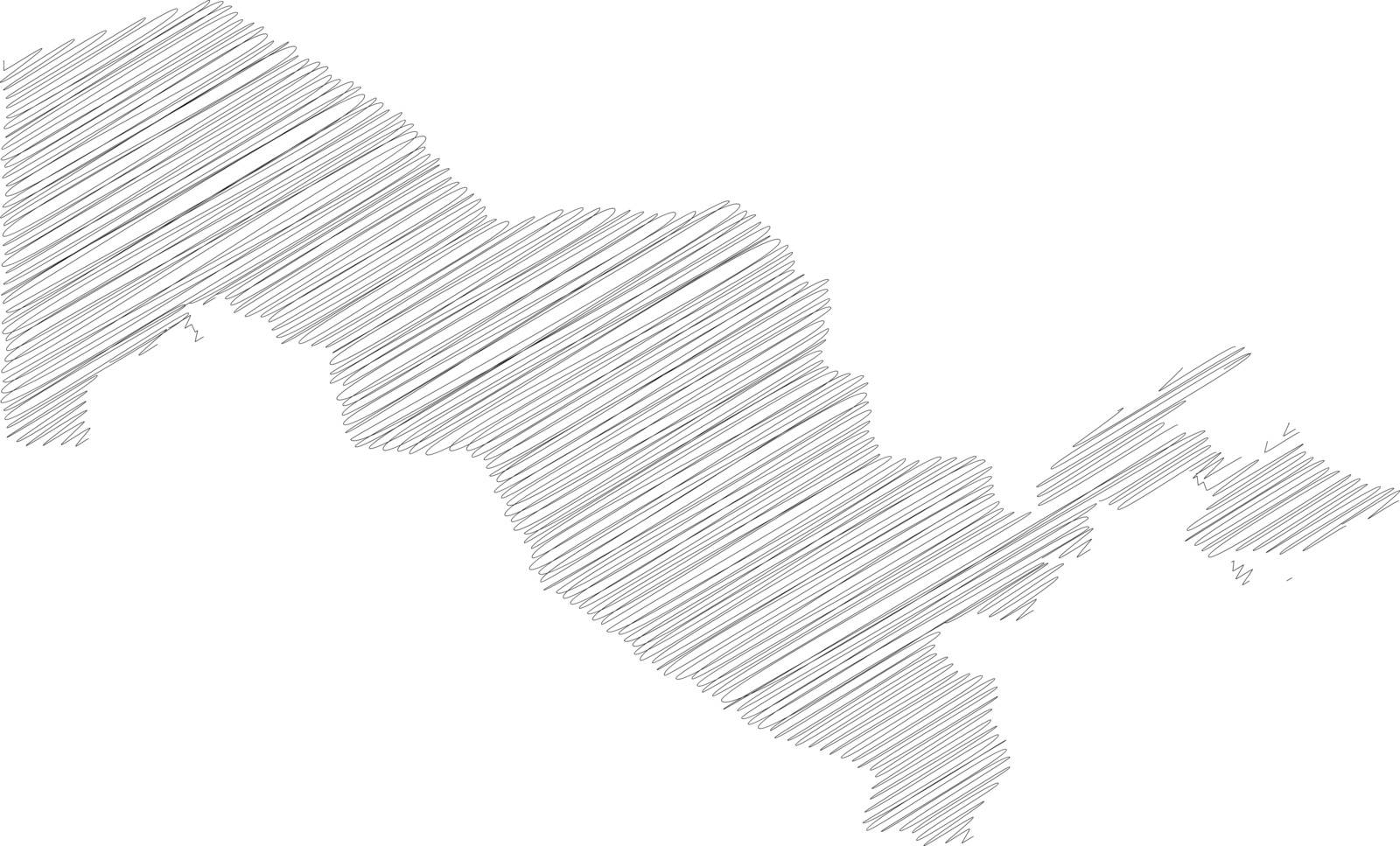 Uzbekistan - pencil scribble sketch silhouette map of country area with dropped shadow. Simple flat vector illustration.