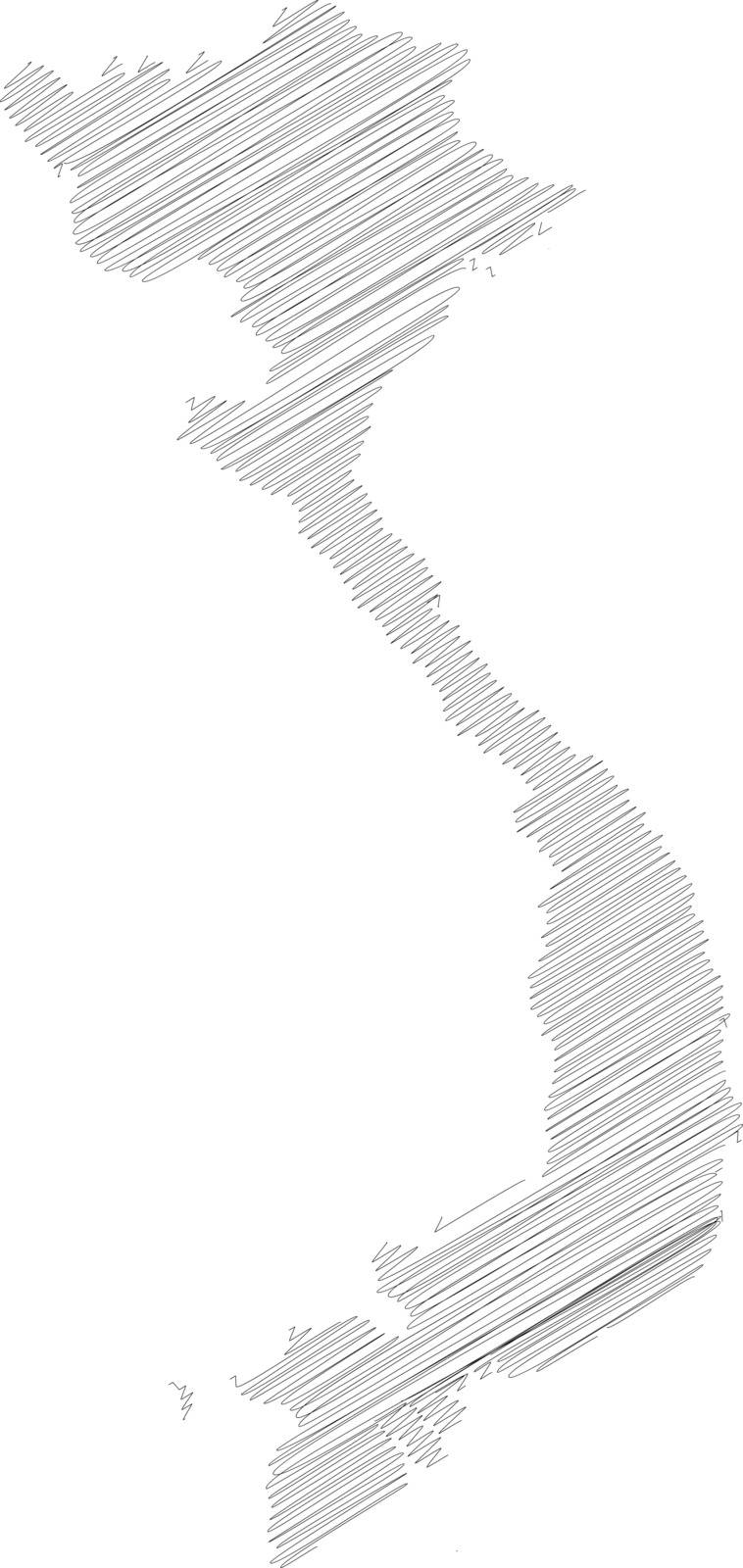 Vietnam - pencil scribble sketch silhouette map of country area with dropped shadow. Simple flat vector illustration by pyty