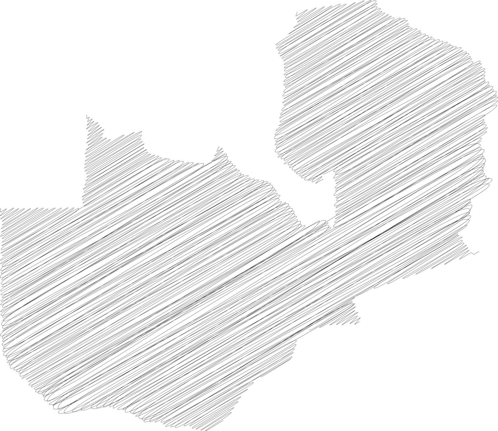 Zambia - pencil scribble sketch silhouette map of country area with dropped shadow. Simple flat vector illustration.