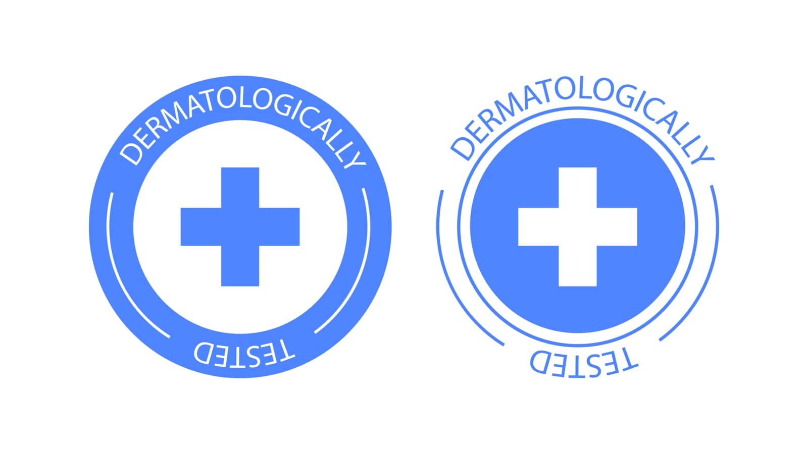 Dermatologically tested vector label logo. Dermatology test and dermatologist clinically proven icon for allergy free and healthy safe product package tag