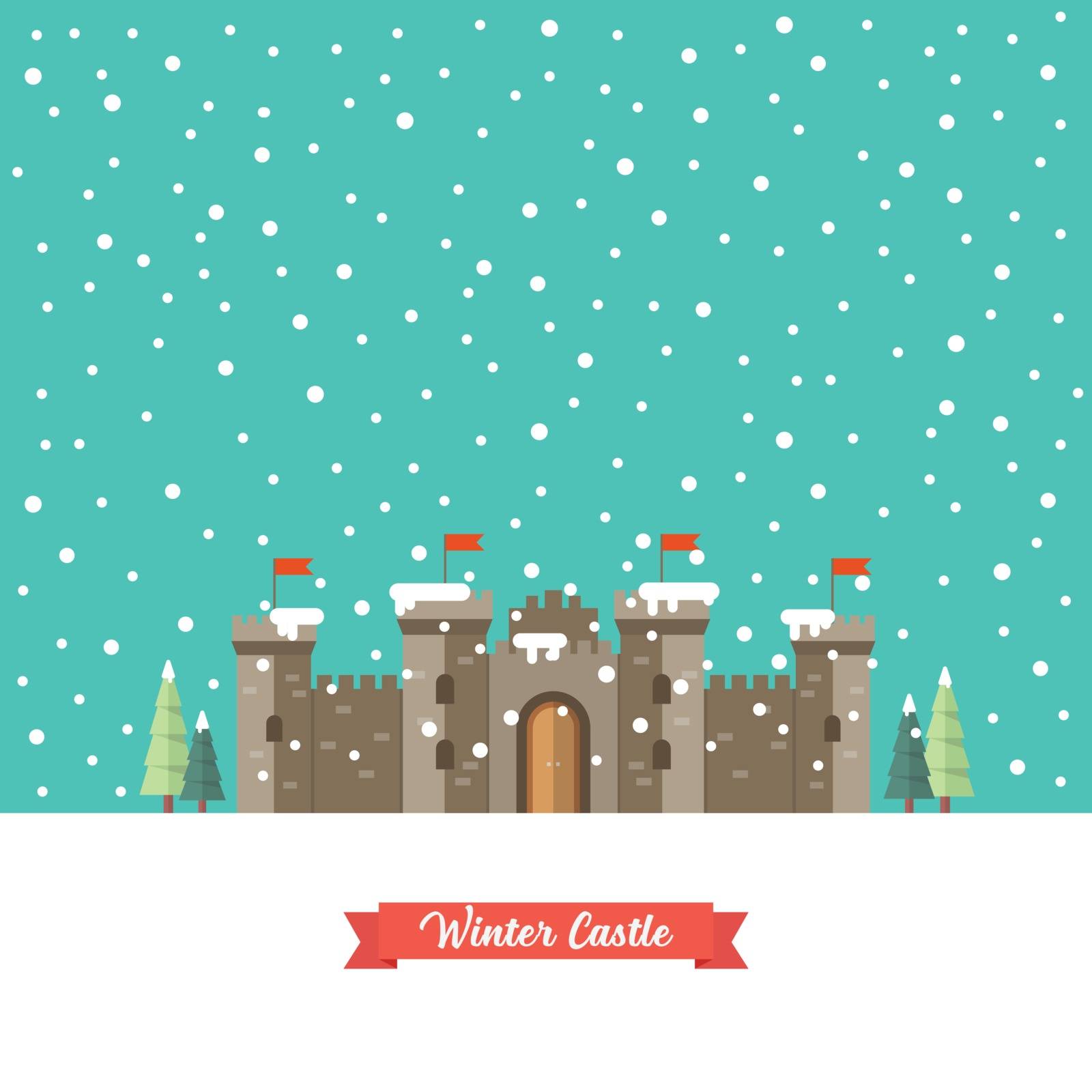 Castle in winter season. Vector illustration