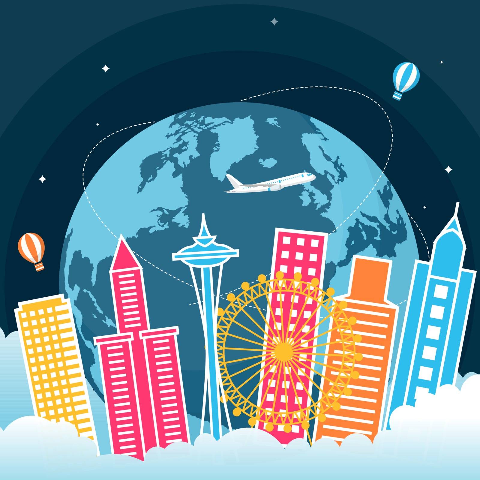 Seattle City Washington United States America Travel World Tourism Day by jongcreative