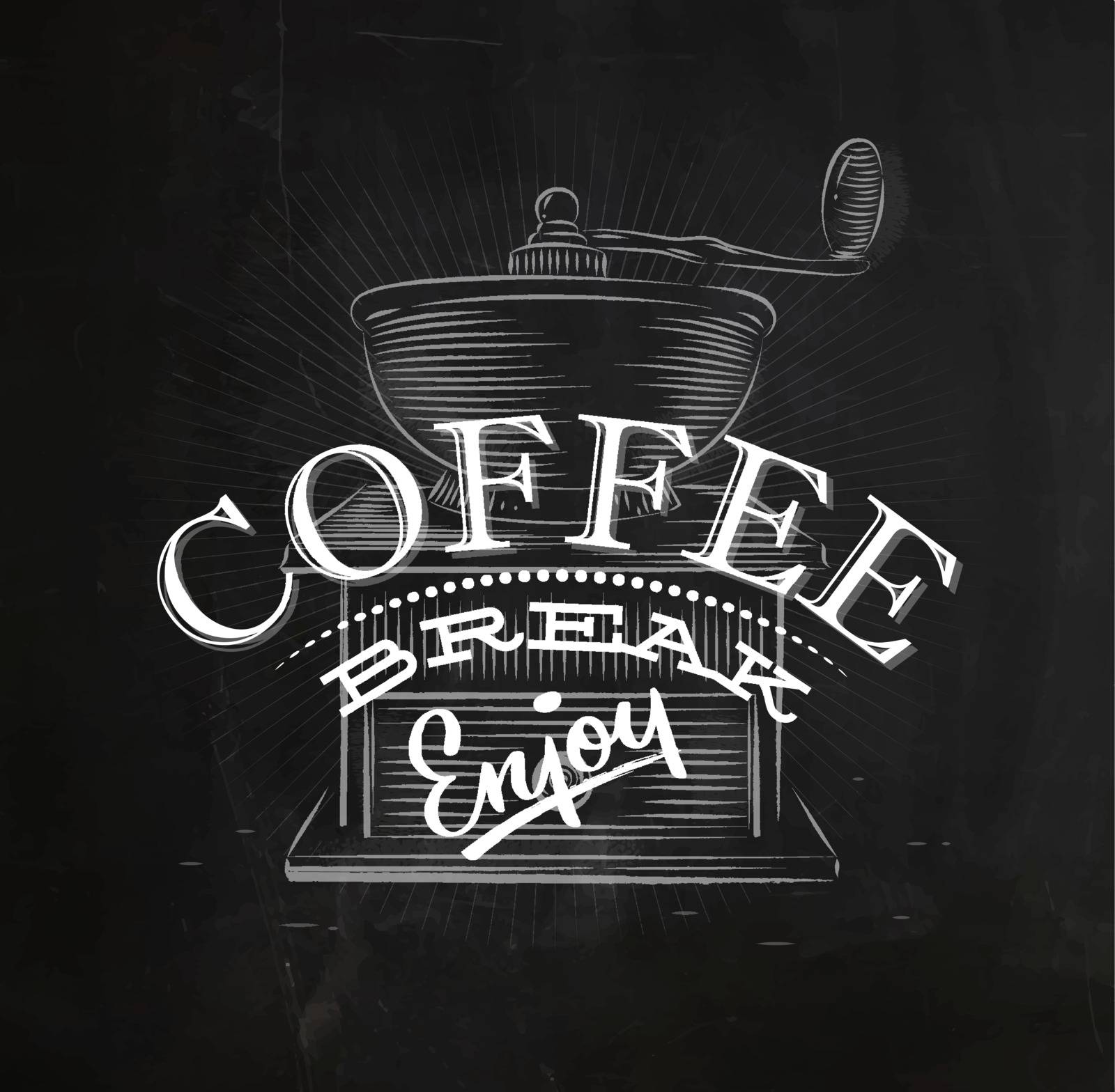 Poster coffee lettering coffee break in vintage style drawing with chalk on the blackboard