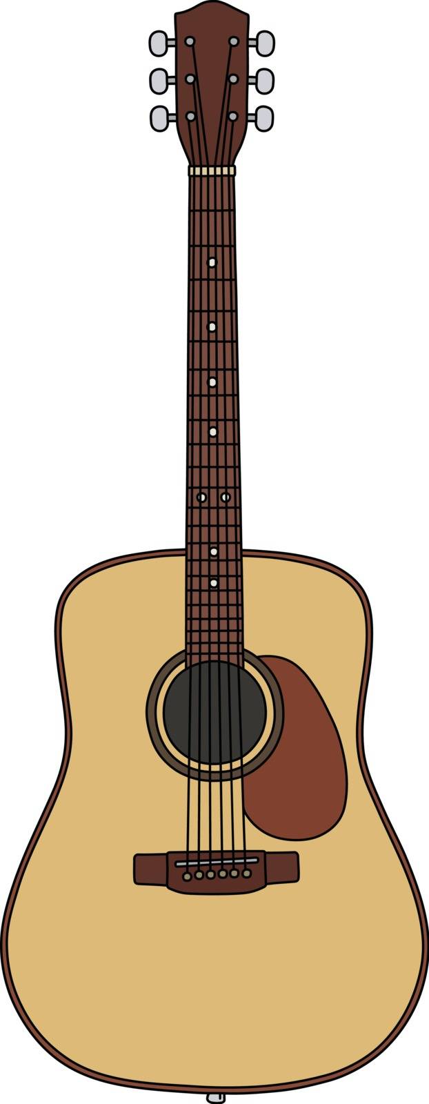The vectorized hand drawing of a classic accoustic guitar