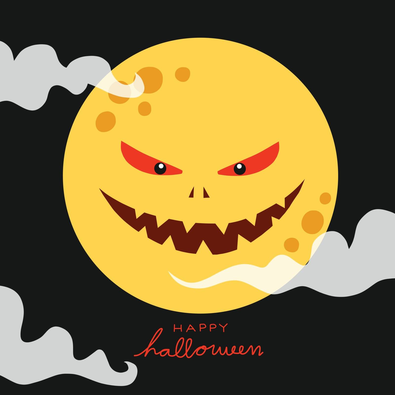 Full moon monster happy Halloween night cartoon vector illustration by Yoopho