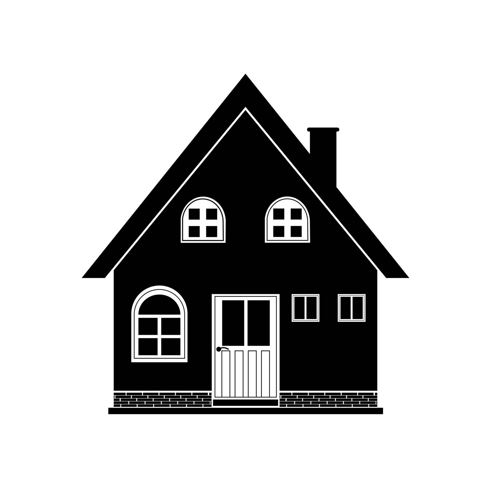 Monochromatic silhouette of a country house, flat image