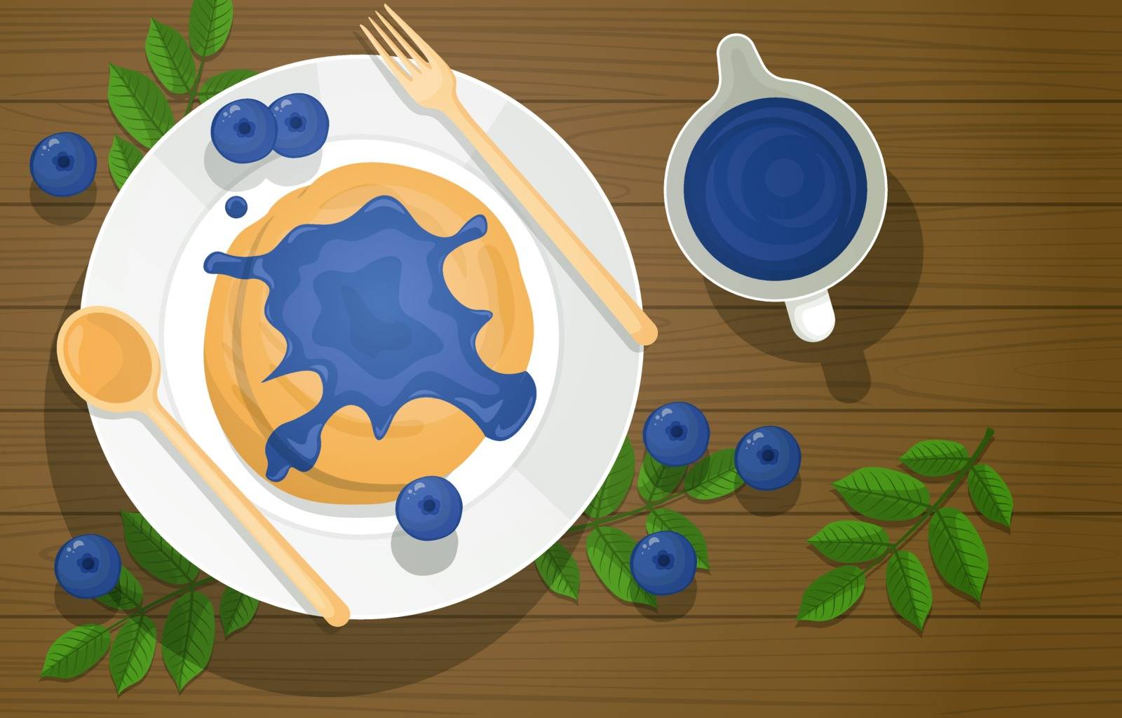 Pancake Blueberry Jam Syrup Food Photography Tasty Menu on Table
