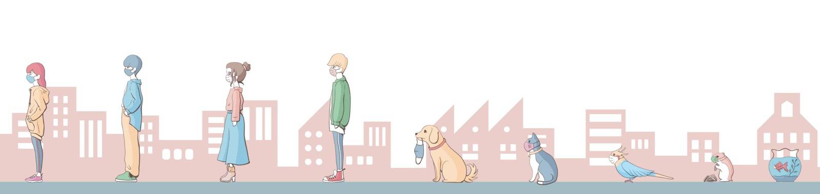 Keep Social distance with pets.Social distancing.Flat illustration.