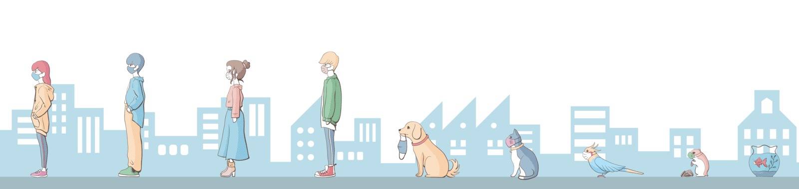 Keep Social distance with pets.Social distancing.Flat illustration.