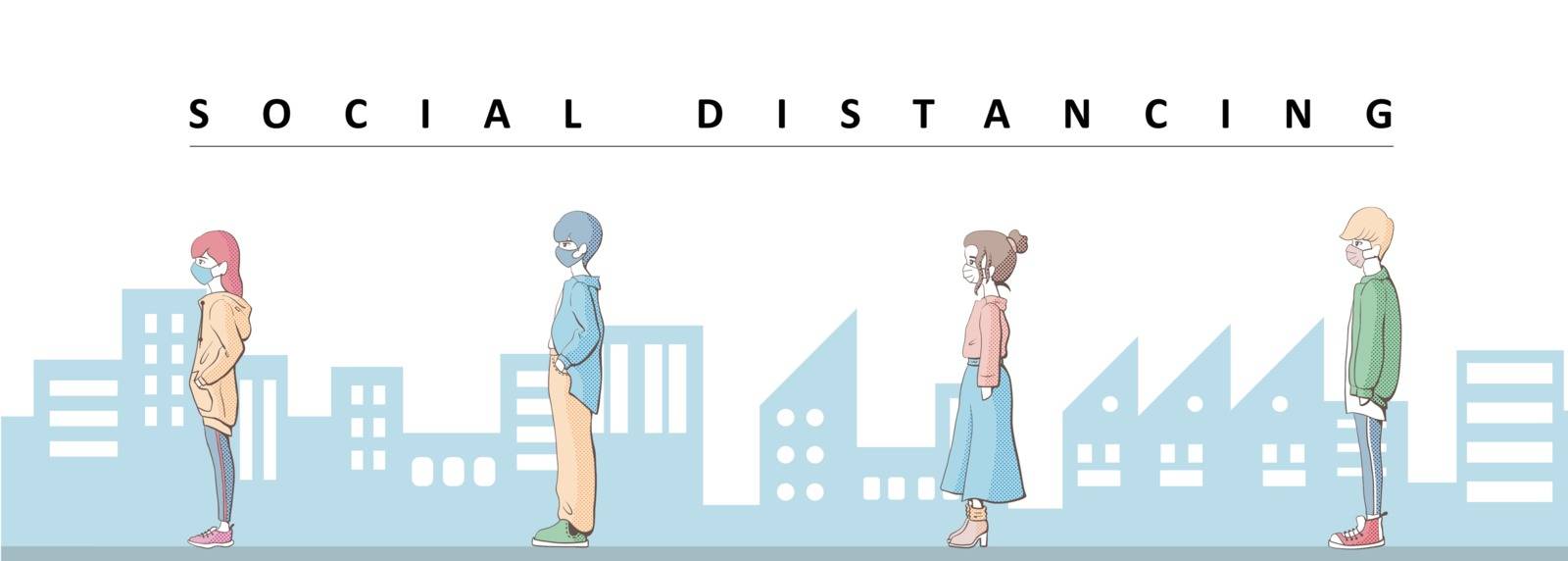 Keep Social distance.Social distancing.Flat illustration with white background.
