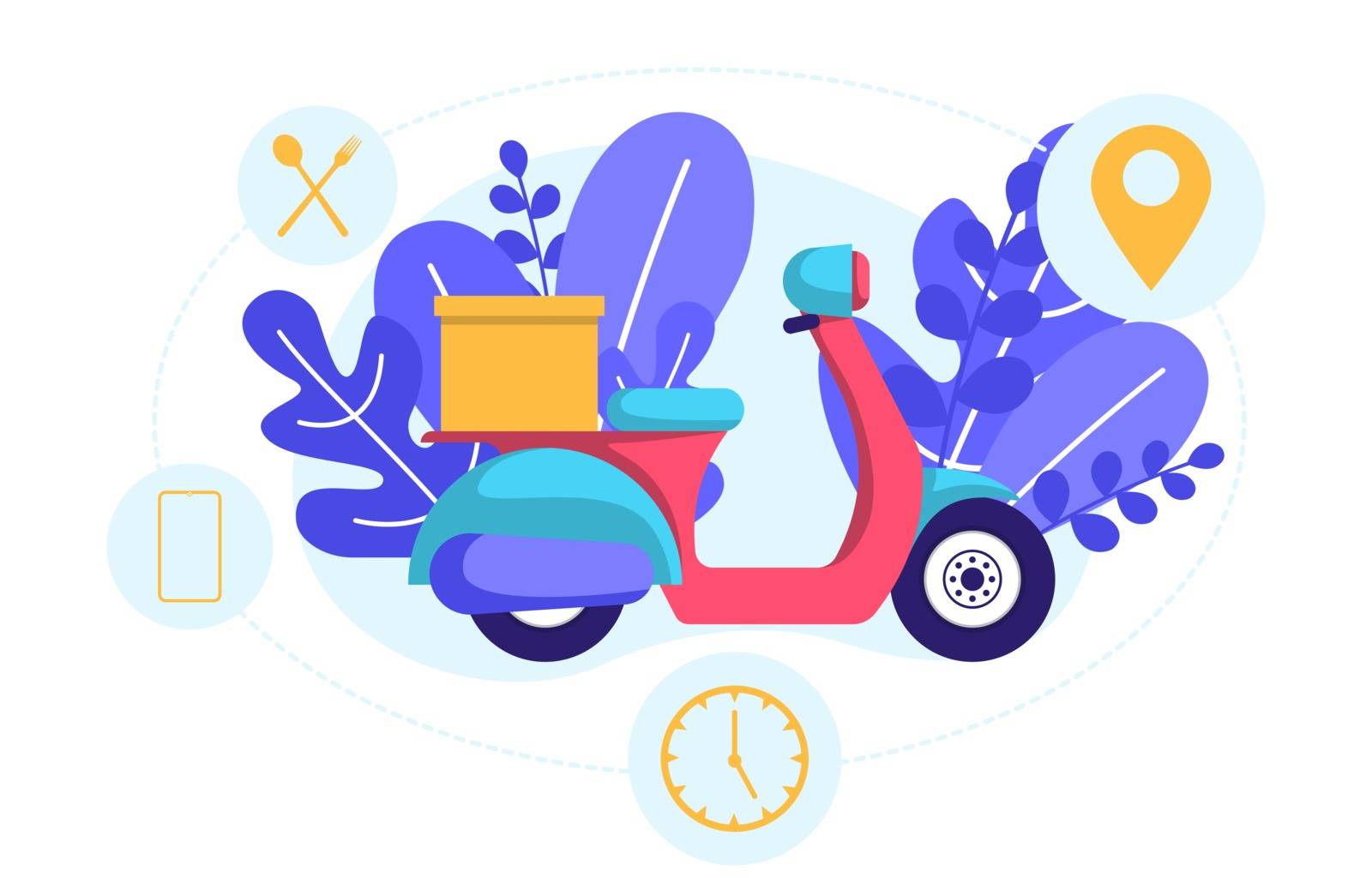 Scooter Motorcycle Delivery Service Food Shipping by Mobile Application by jongcreative