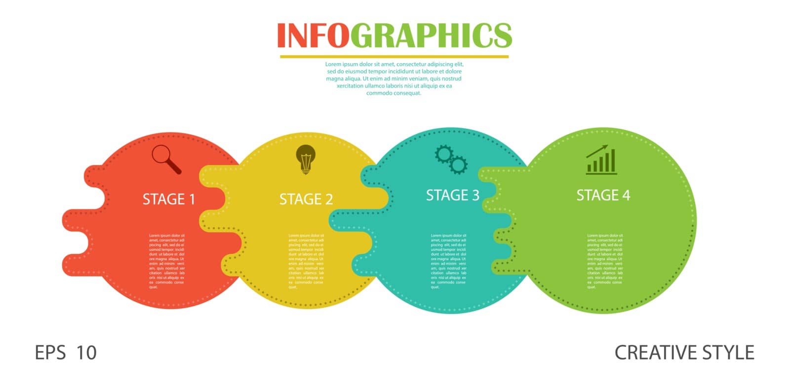 Infographics. Stock vector template of four stages. For web page design, charts, graphs, business plan and Finance, reporting and visual aid. Flat design.
