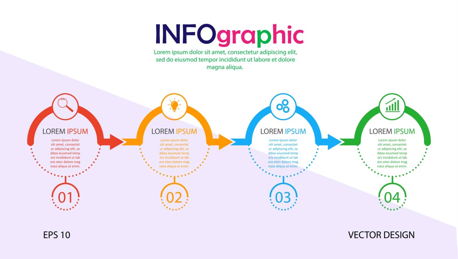Infographics. Stock vector template of four stages. For web page design, charts, graphs, business plan and Finance, reporting and visual aid. Flat design.

