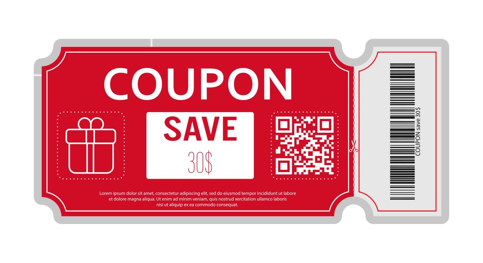 Coupon for sale with a real barcode and QR code for 30 percent.  by Grommik