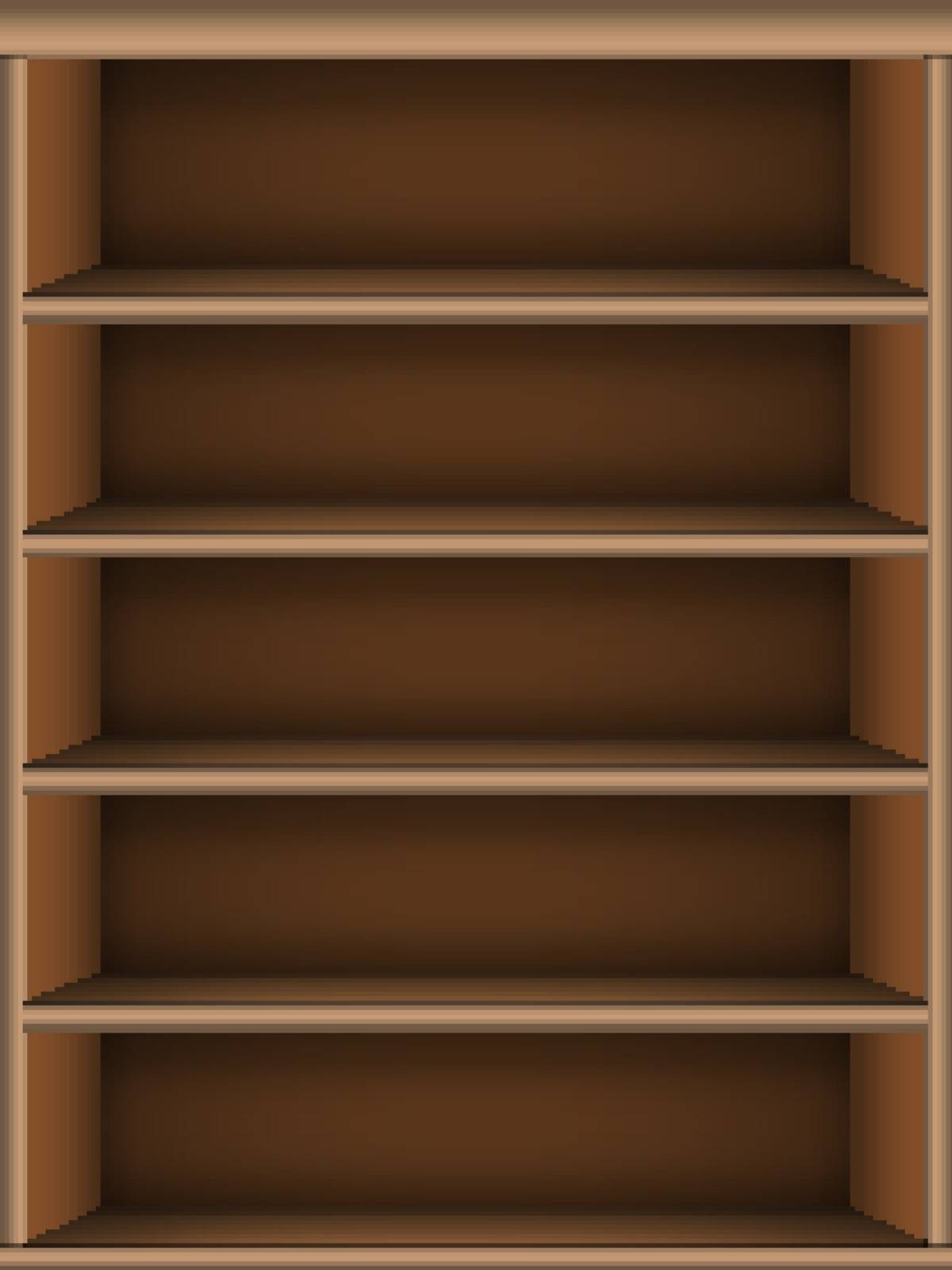 Bookshelf virtual library. Vector realistic wooden online media books background. Book store shelf template. Tablet screen size. Isolated graphic illustration. by V_ktoria