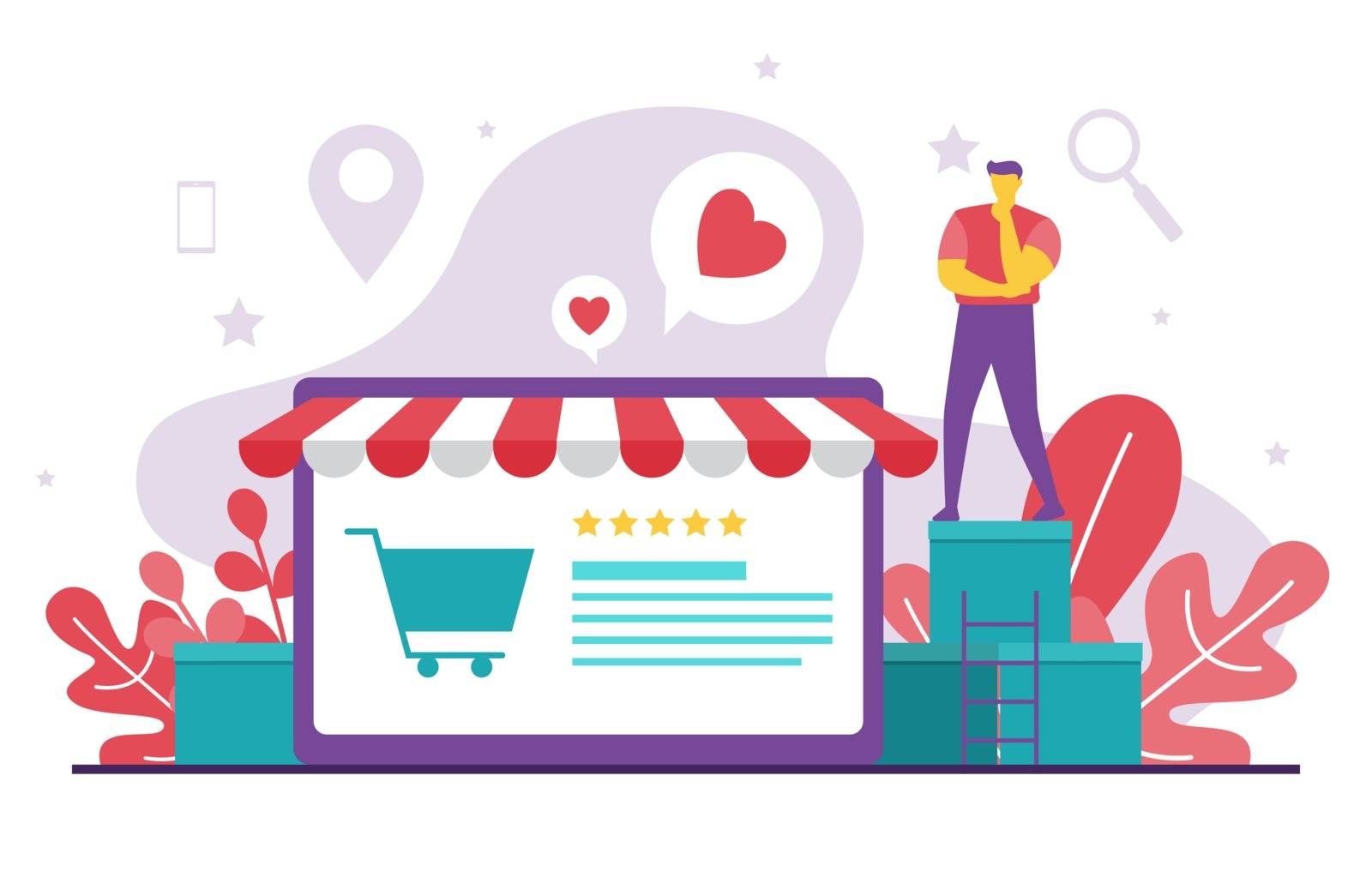 People Digital Marketing Commerce Mobile Shopping Web Analysis Illustration by jongcreative