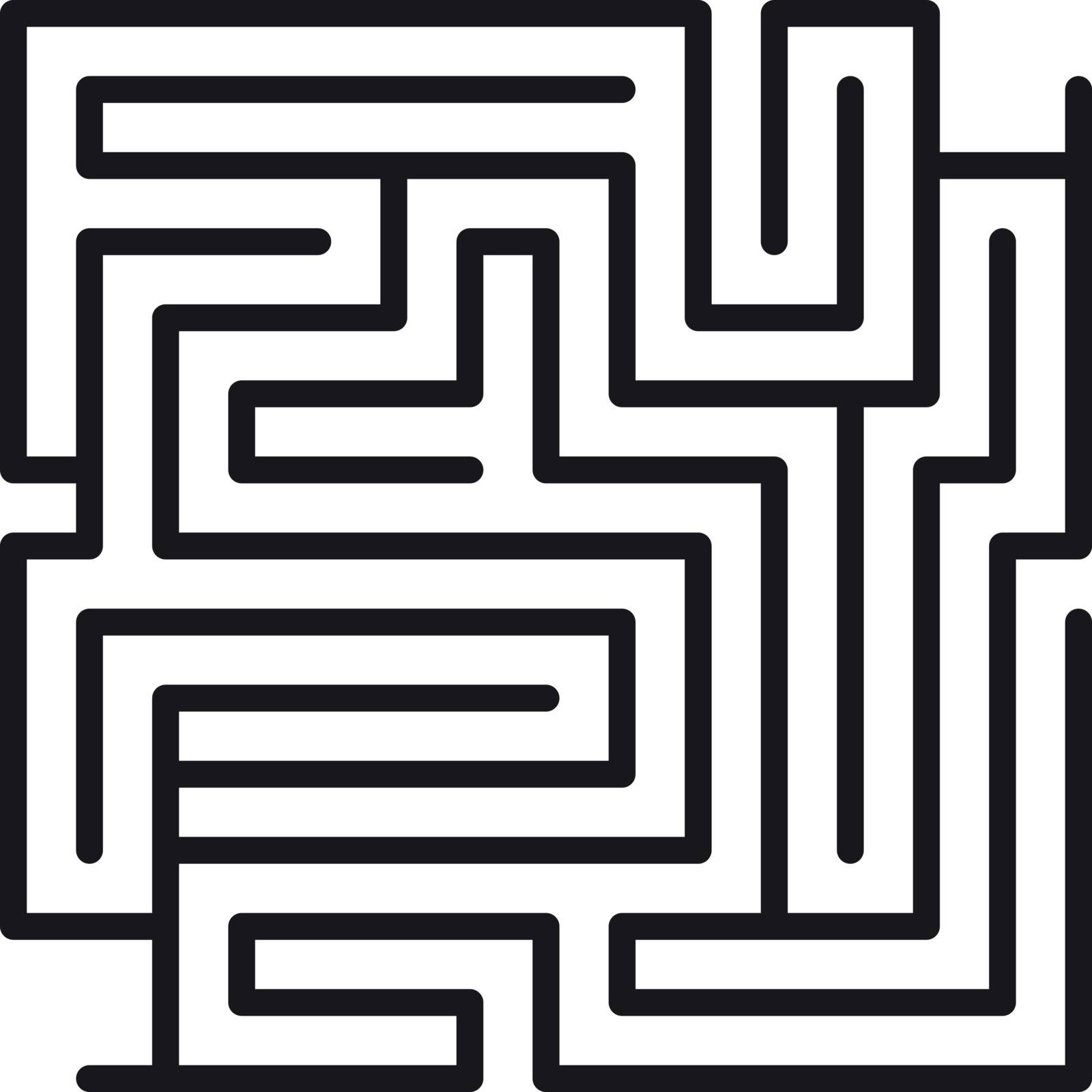 Maze game scheme. Square labyrinth sample vector illustration.