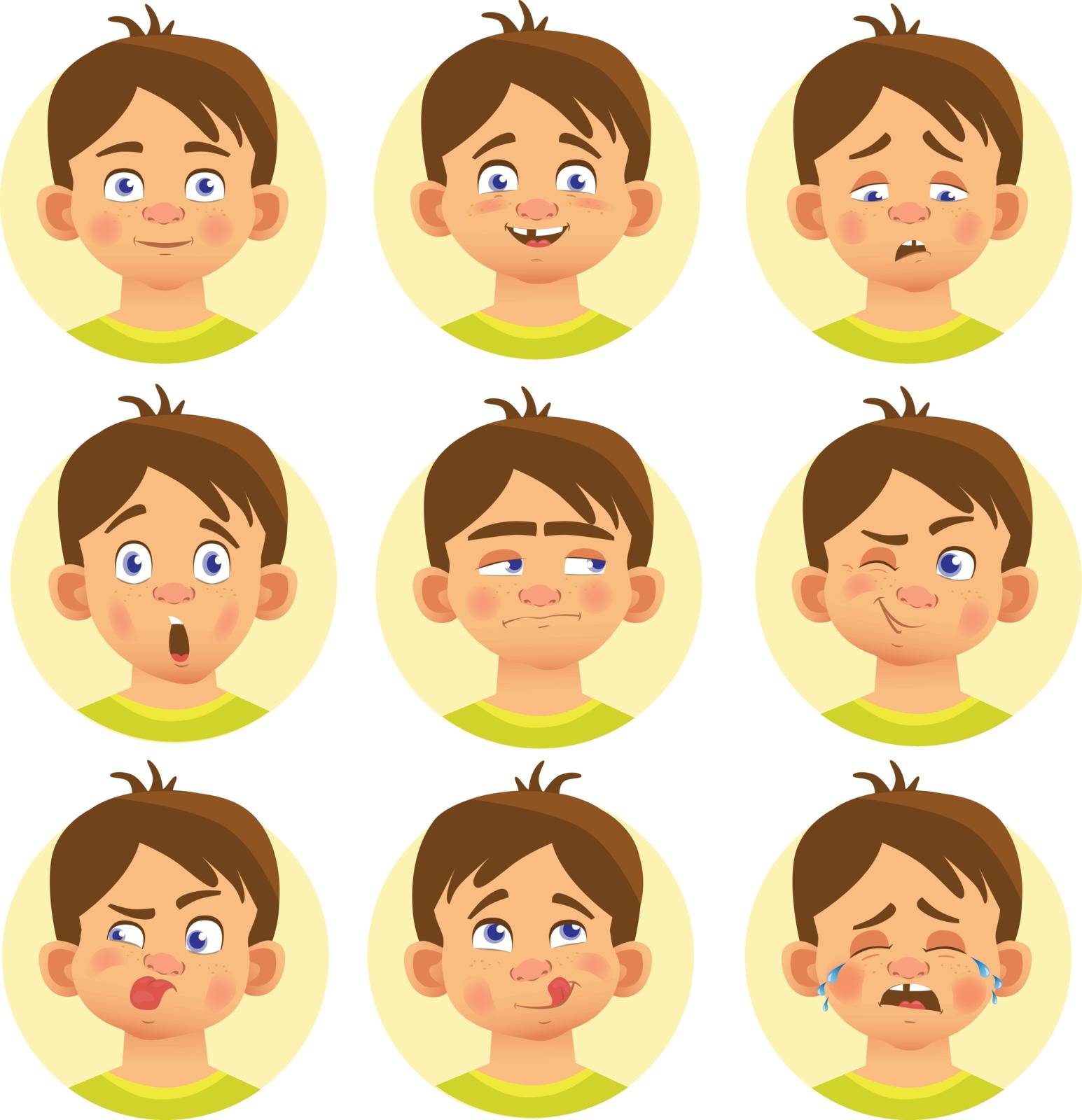 Set of different characters of children. Set of emoticons. Flat vector illustration.