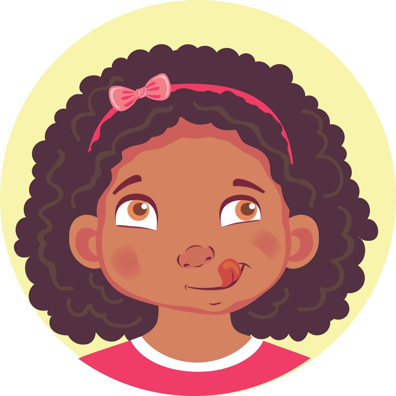 African girls emotions. Facial expression. Set of emoticons. Flat vector illustration. Yum
