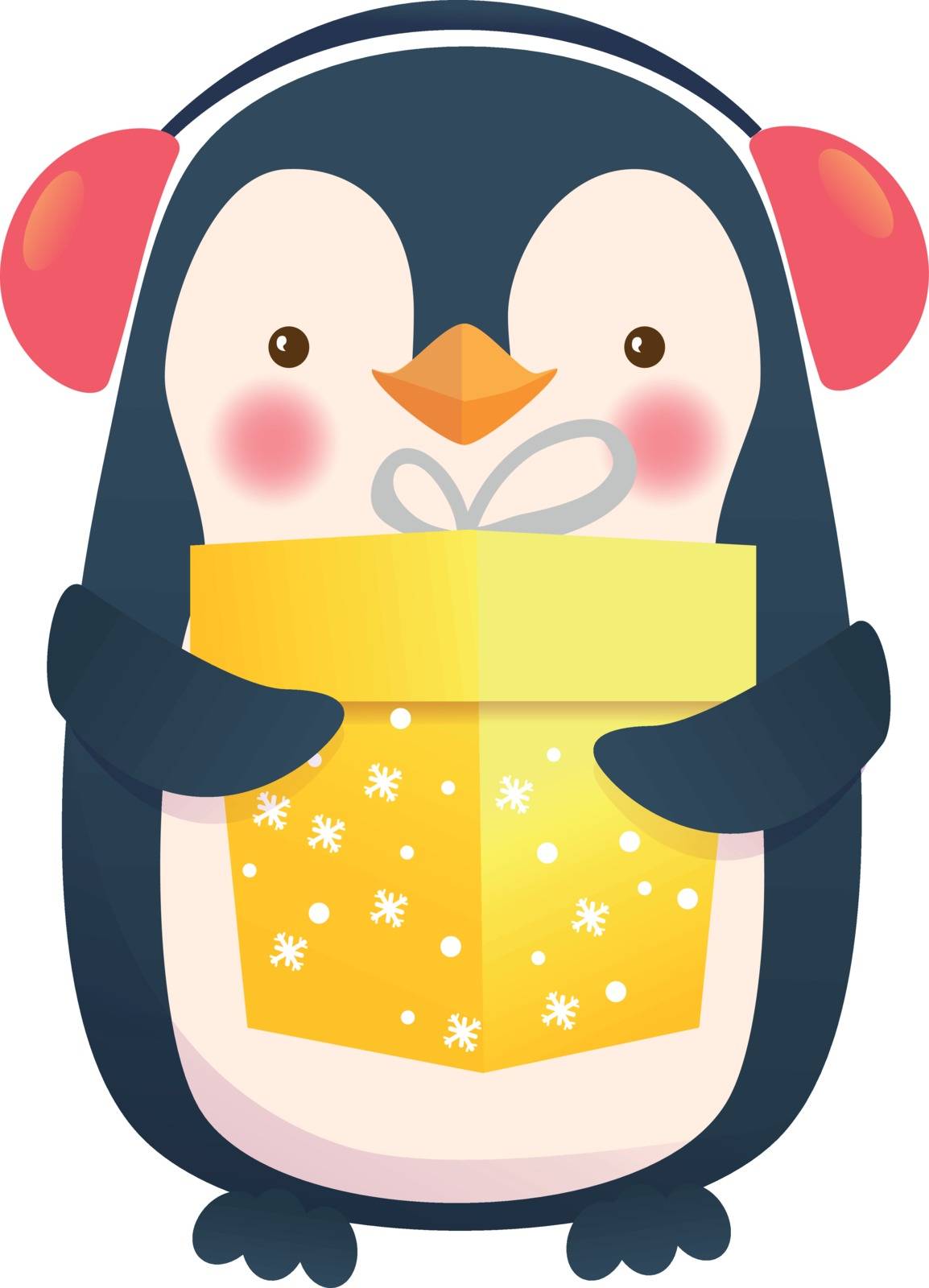 Penguin with gift. Penguin cartoon vector illustration.