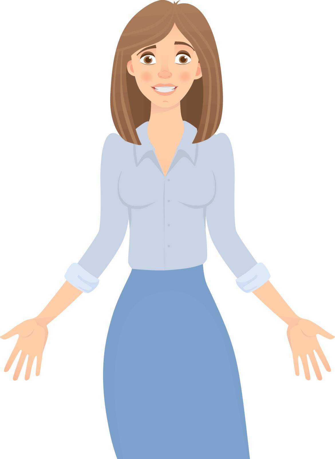 Business woman isolated. Business pose and gesture. Young businesswoman vector illustration. Hands in the side