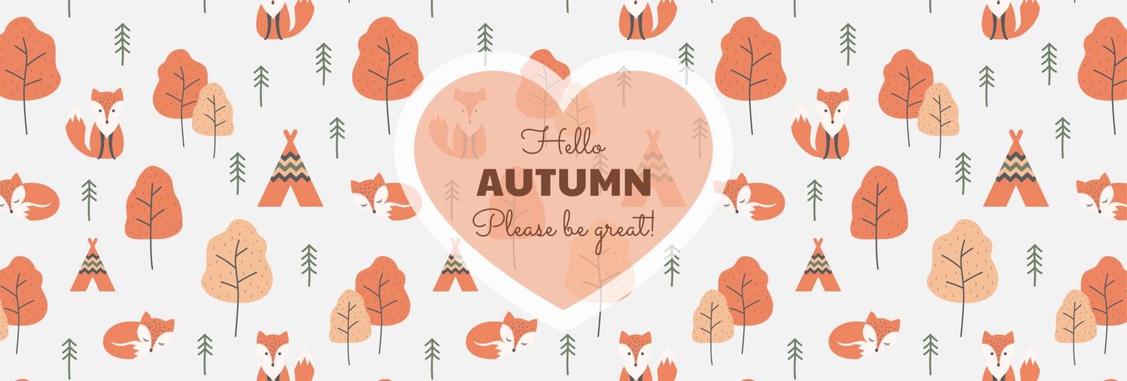 Text lettering with foxes and trees background, autumn colors vector