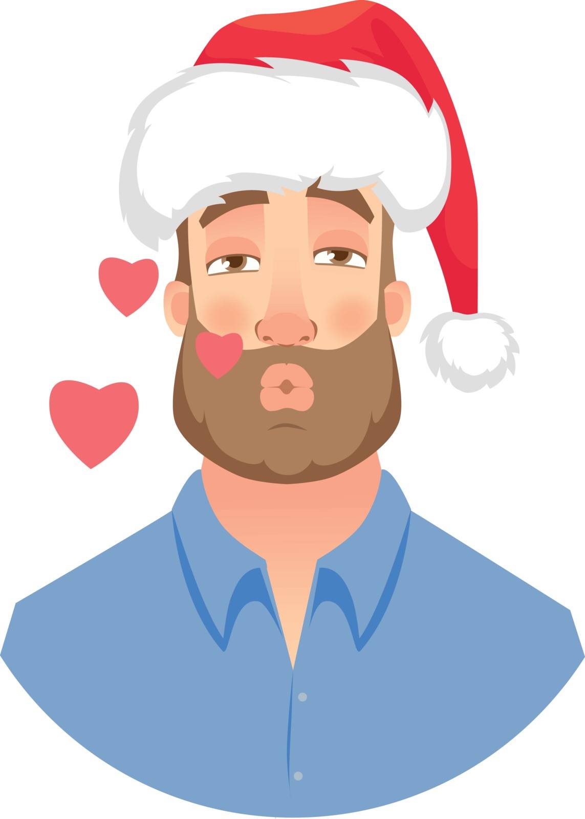 Businessman in Santa Claus hat. Man in love. Kiss for you. Face of man with beard