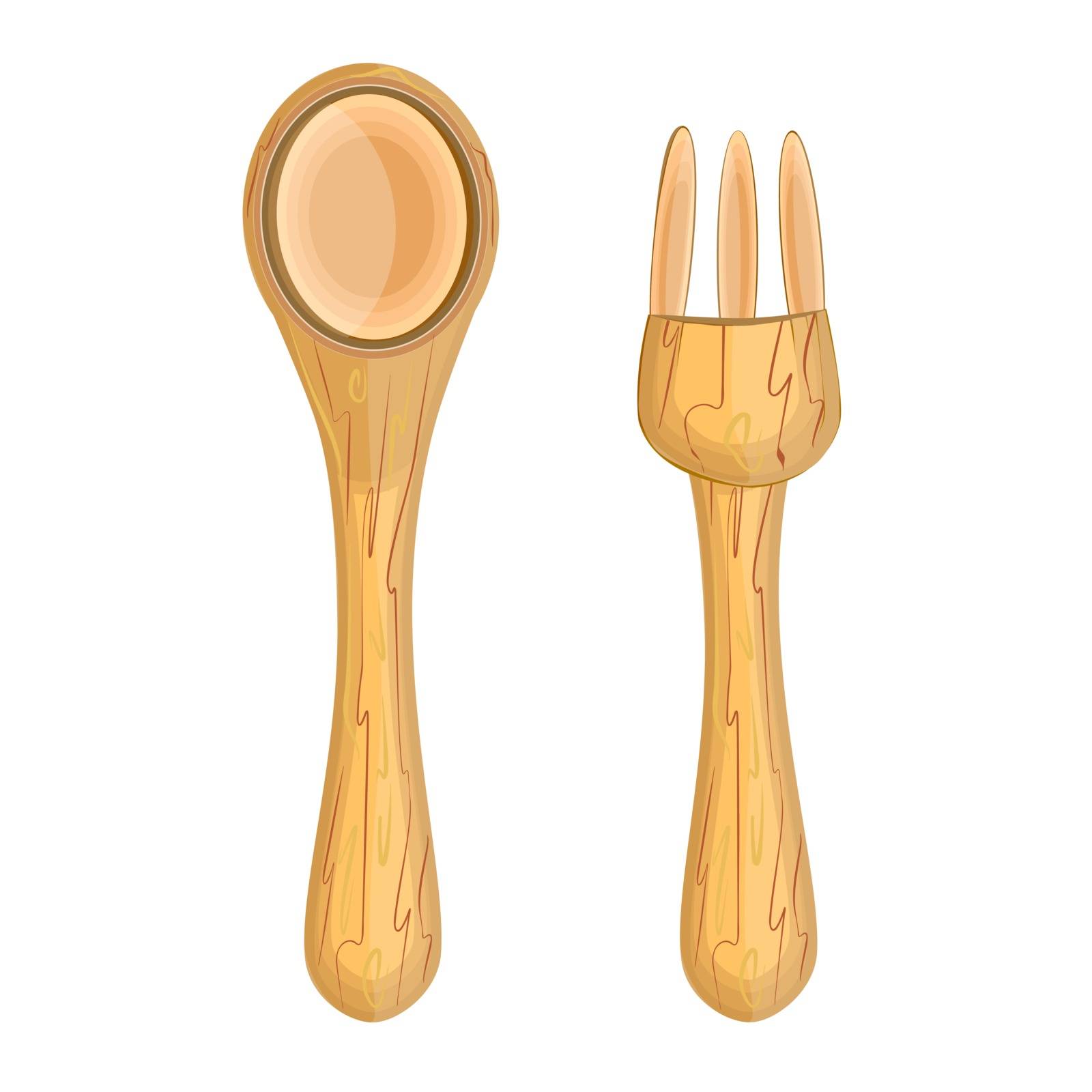 Wooden pair of fork and spoon isolated on white background. by KajaNi