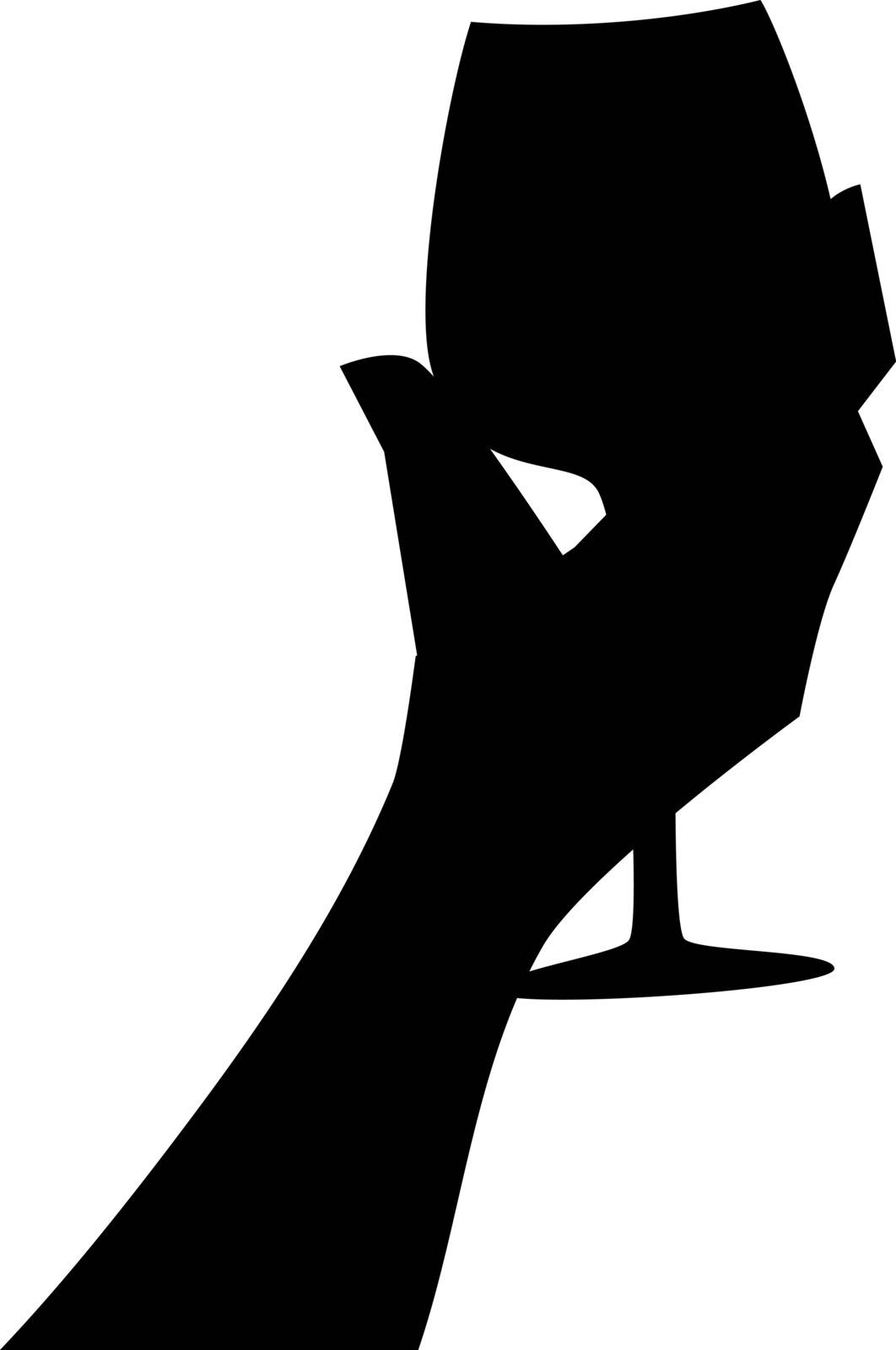 Hand with a glass. Drinking wine. Silhouette vector illustration