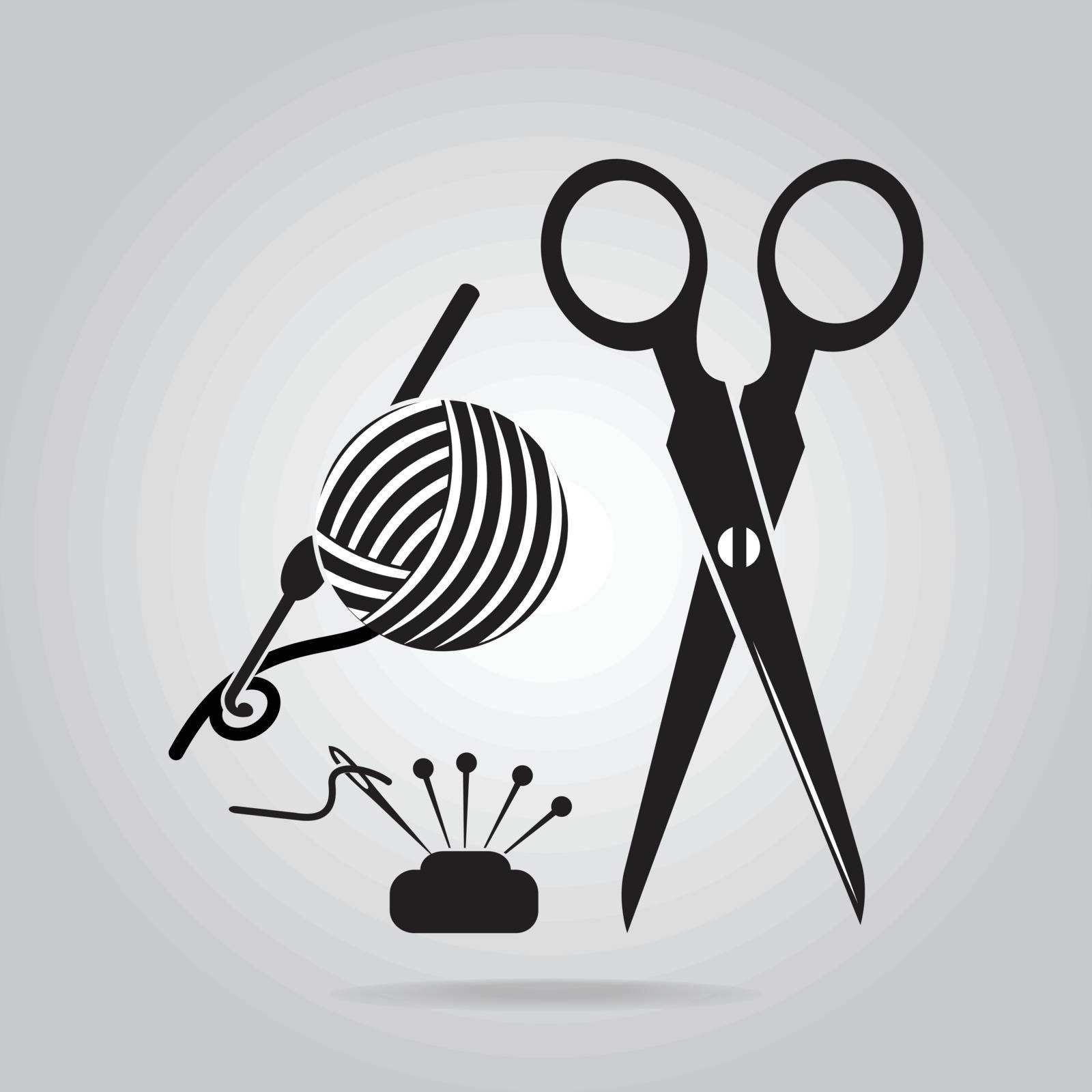 Sewing icon, scissors, yarn, and needle icon
