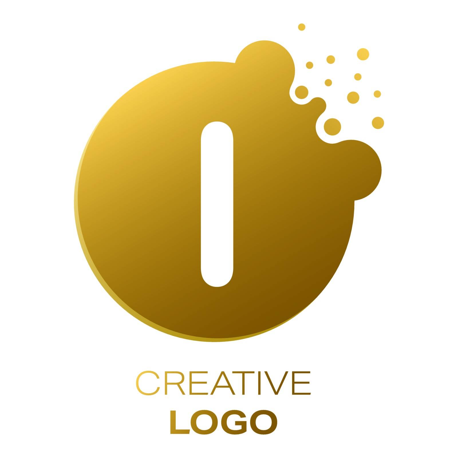 Creative logo. The letter I on a round dot with splashes. Vector by Grommik