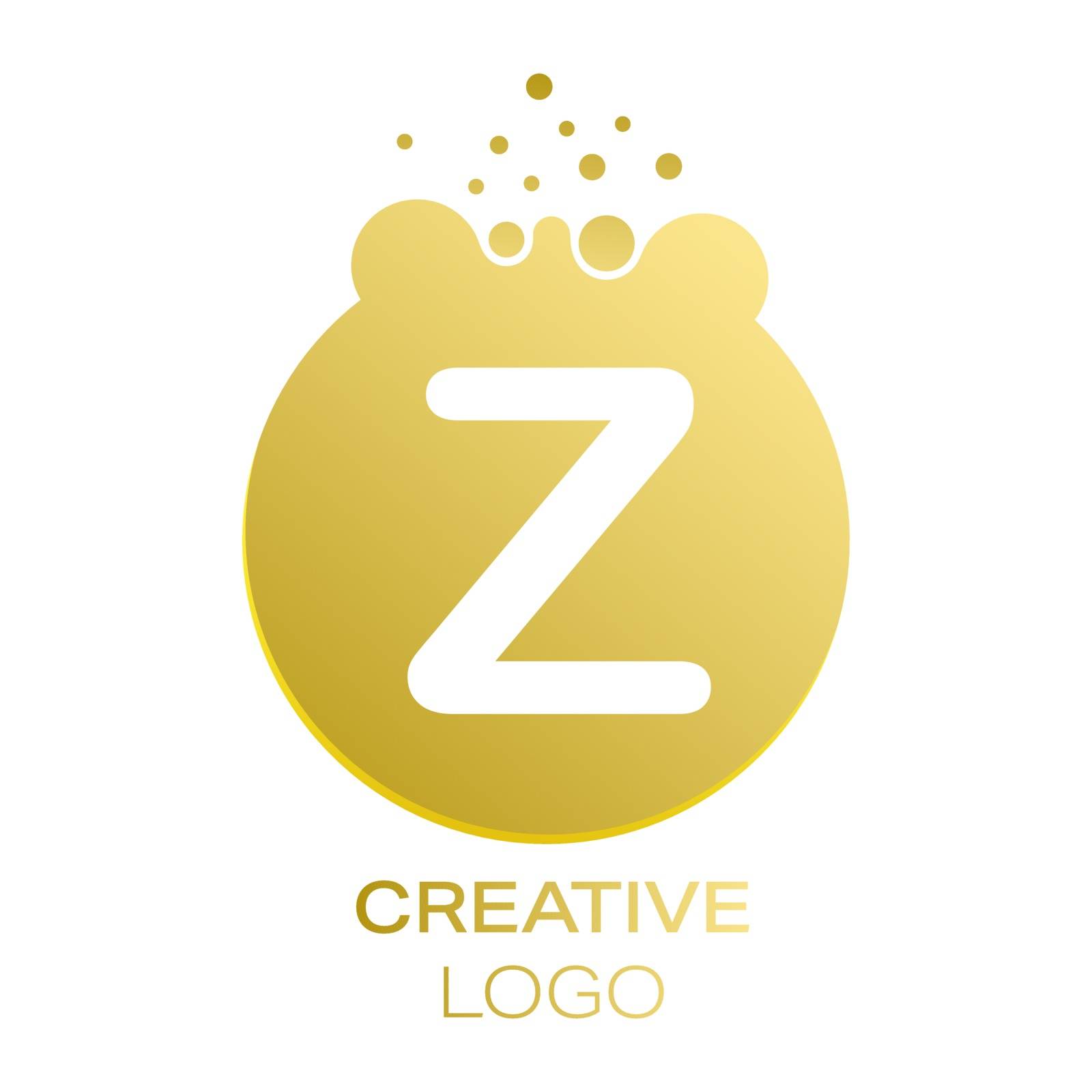 Creative logo. The letter Z on a round dot with splashes. Vector illustration for logo, sticker, brand, sticker isolated on white background.