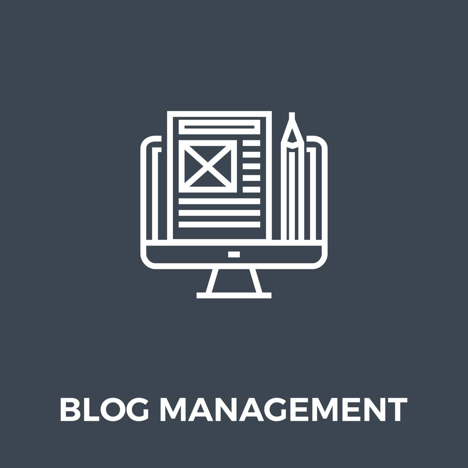 Blog Management Related Vector Thin Line Icon. Isolated on Black Background. Vector Illustration.