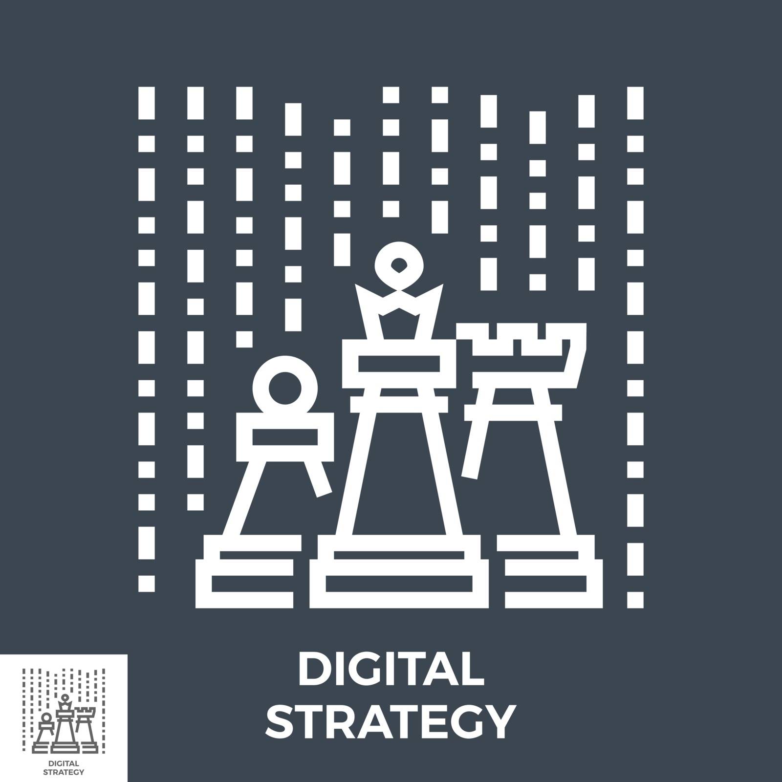 Digital Strategy Thin Line Vector Icon Isolated on the Black Background.